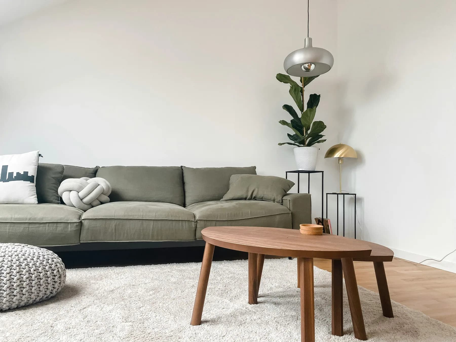 Salon contemporain avec table basse en bois